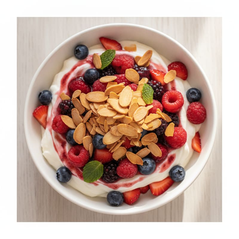 Greek Yogurt Protein Parfait with Mixed Berries and Almonds