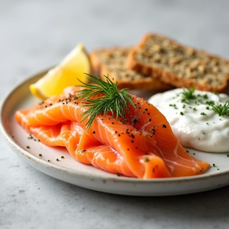 Smoked Salmon Protein Plate with Creamy Dill Greek Yogurt and Everything Seeded Crispbread