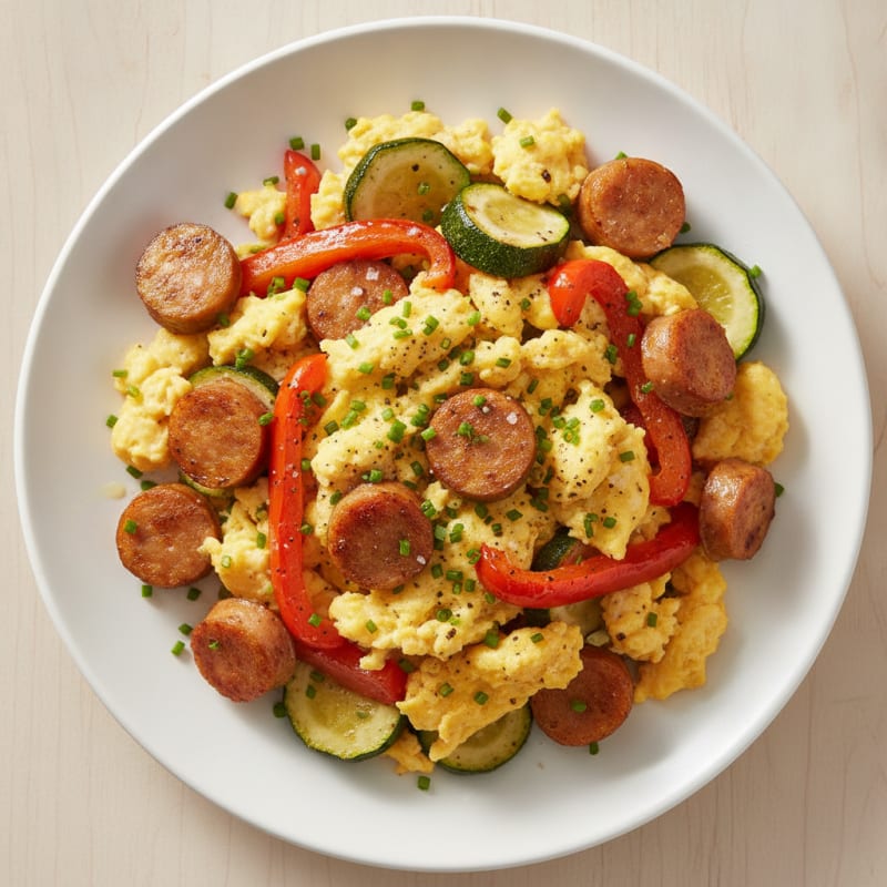 Hearty Scrambled Eggs with Roasted Vegetables