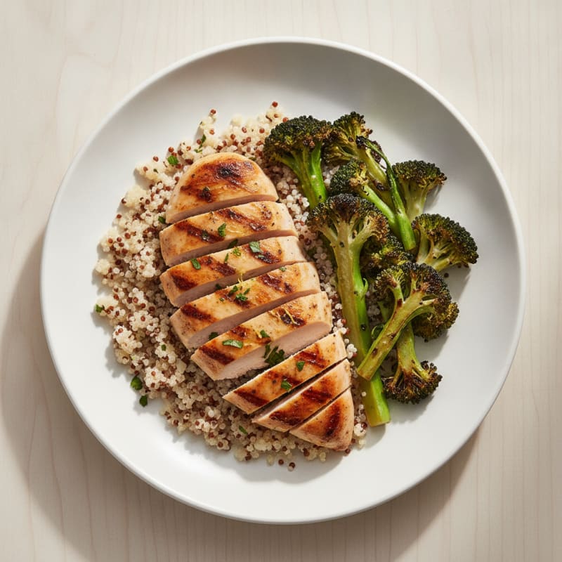 Grilled Chicken Breast with Quinoa and Roasted Broccoli