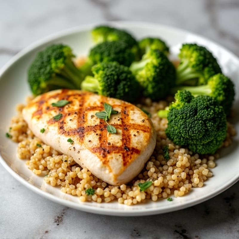 Grilled Chicken Breast with Quinoa and Roasted Broccoli