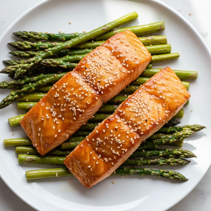 Golden Teriyaki-Glazed Salmon with Roasted Asparagus