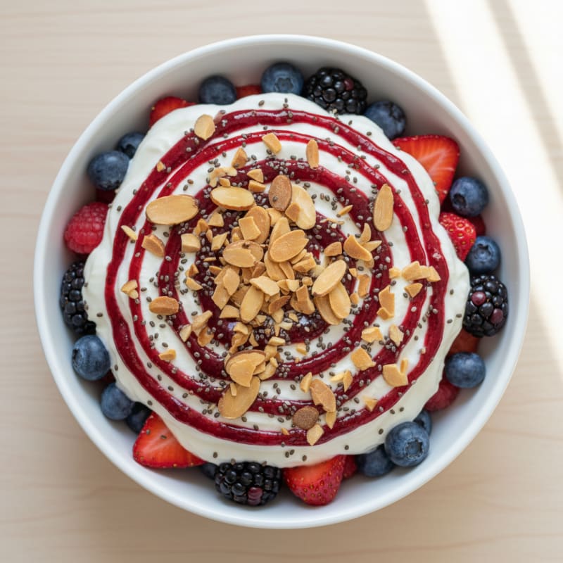 Greek Yogurt Protein Parfait with Mixed Berries and Almonds