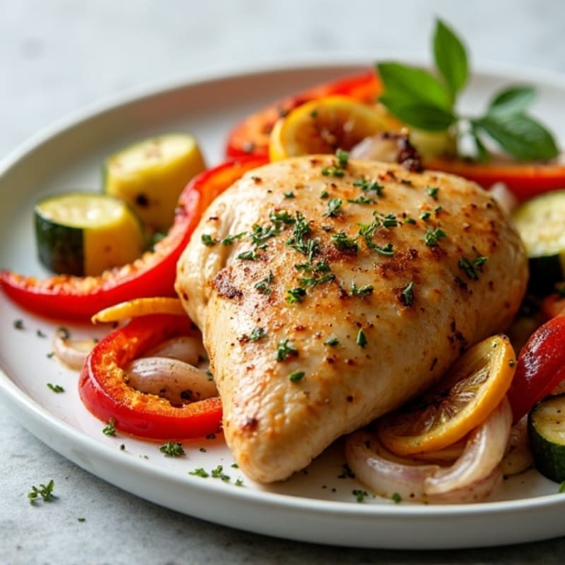 Roasted Lemon-Herb Chicken with Crispy Roasted Vegetables