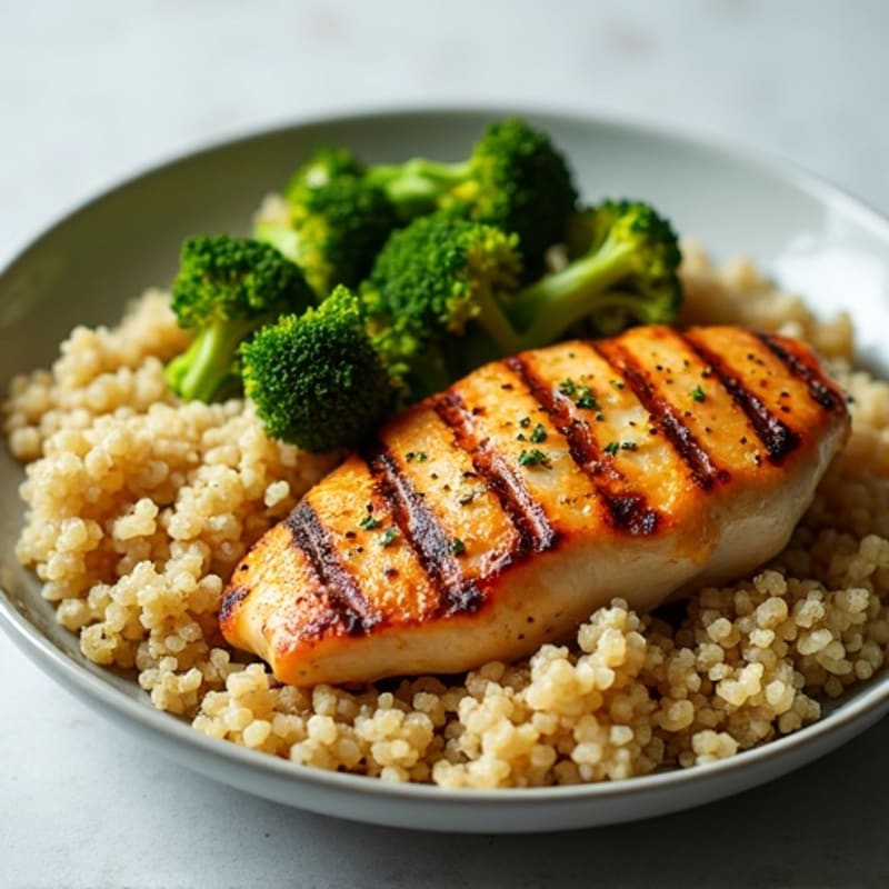 Grilled Chicken Breast with Quinoa and Roasted Broccoli