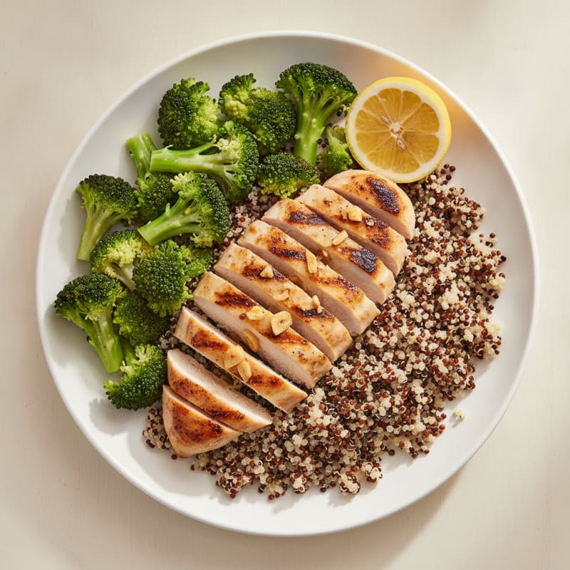 Grilled Chicken Breast with Quinoa and Steamed Broccoli