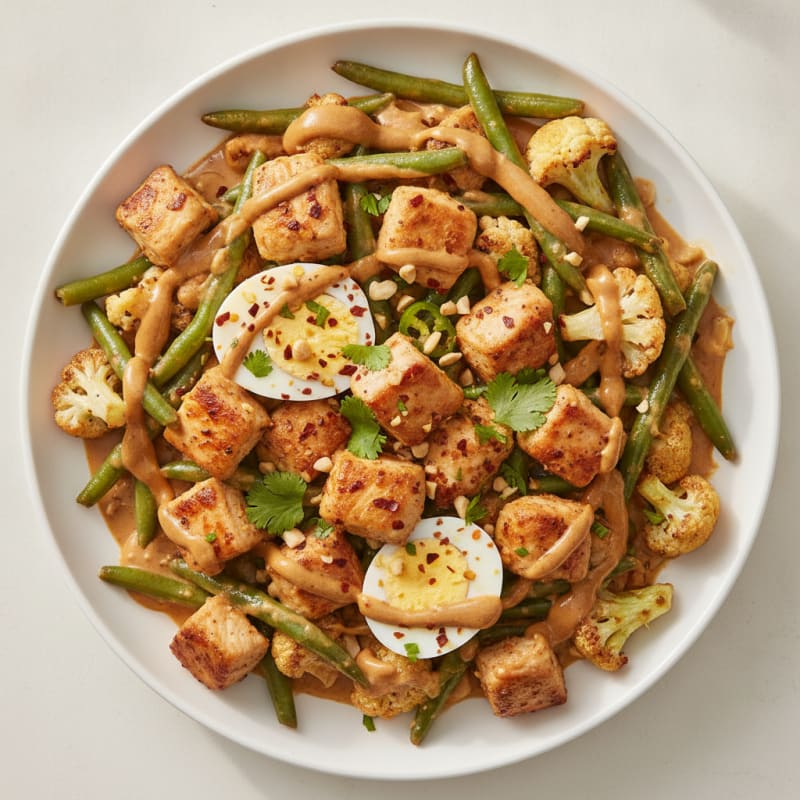 Peanut Chicken Skillet with Roasted Vegetables