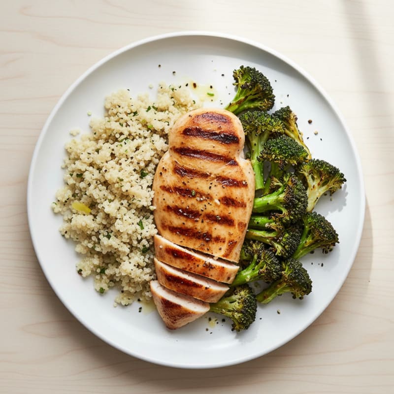 Grilled Chicken Breast with Quinoa and Roasted Broccoli