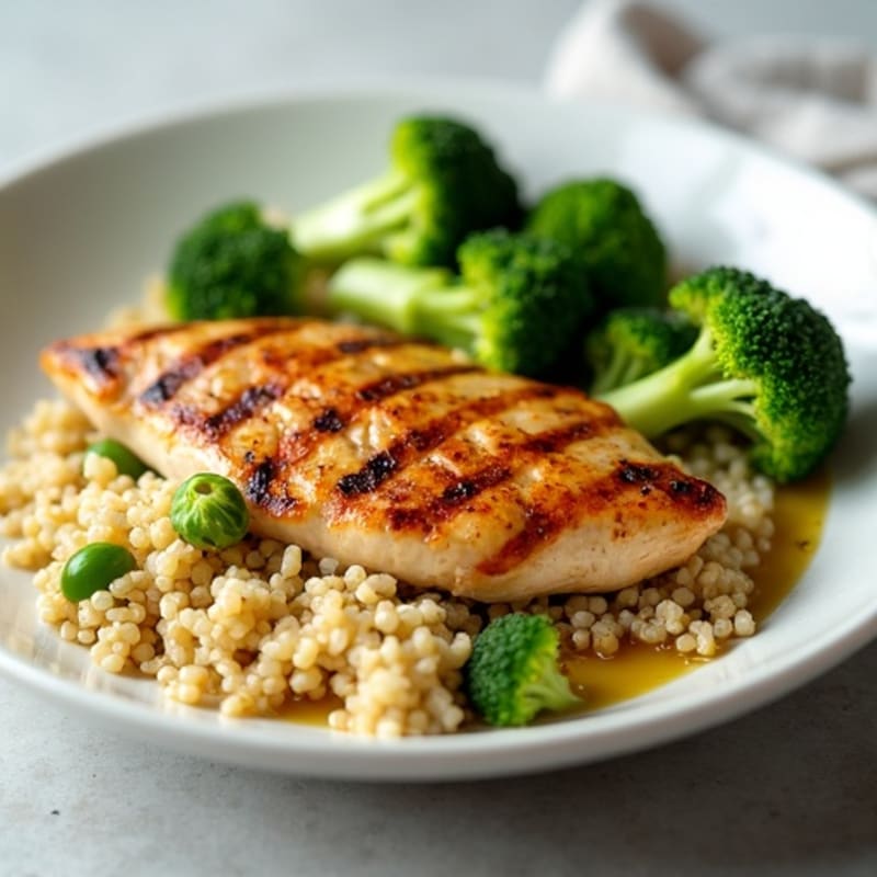 Grilled Chicken Breast with Quinoa and Steamed Broccoli
