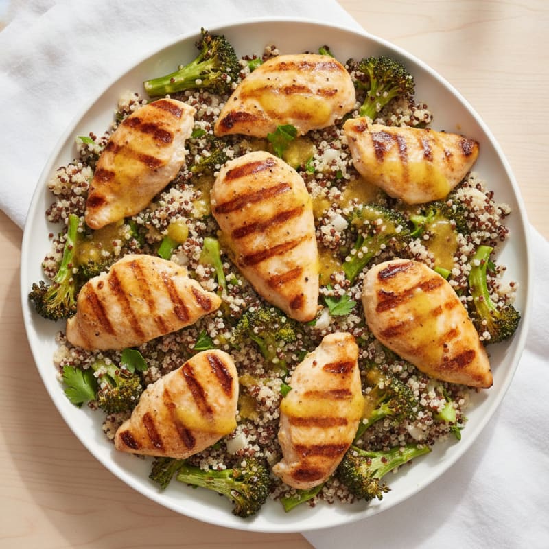 Grilled Chicken and Quinoa Salad with Roasted Broccoli