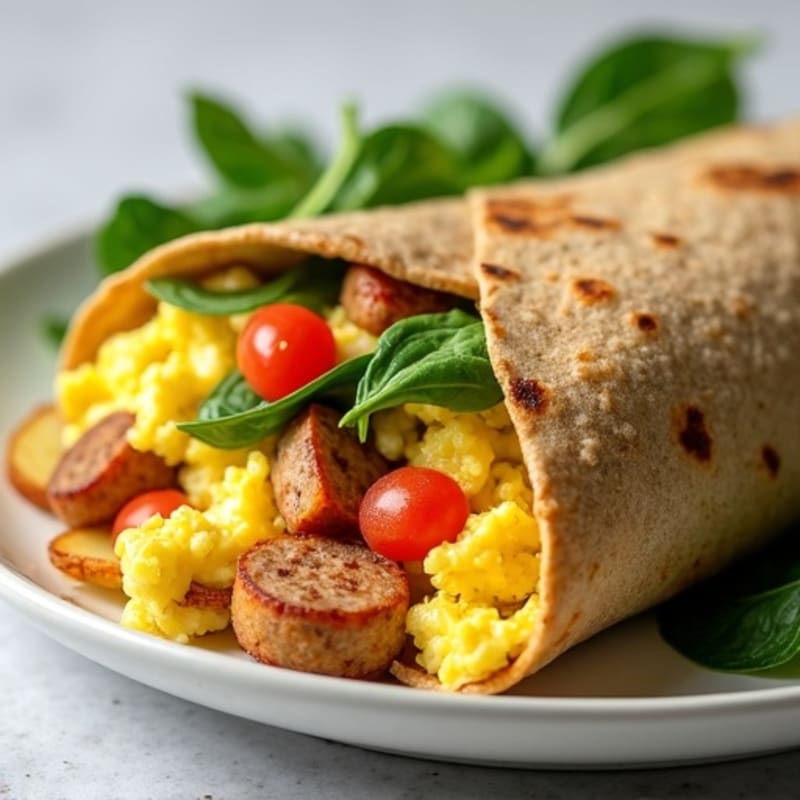Loaded Scrambled Egg, Lean Turkey Sausage, and Crispy Potato Breakfast Burrito