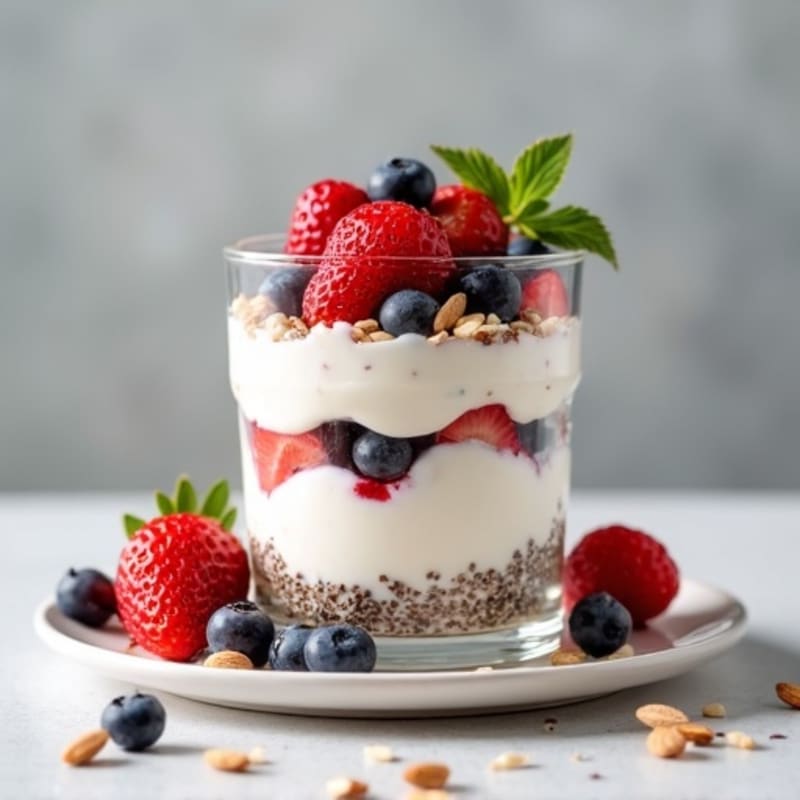 Greek Yogurt Protein Parfait with Chia Seeds and Almonds