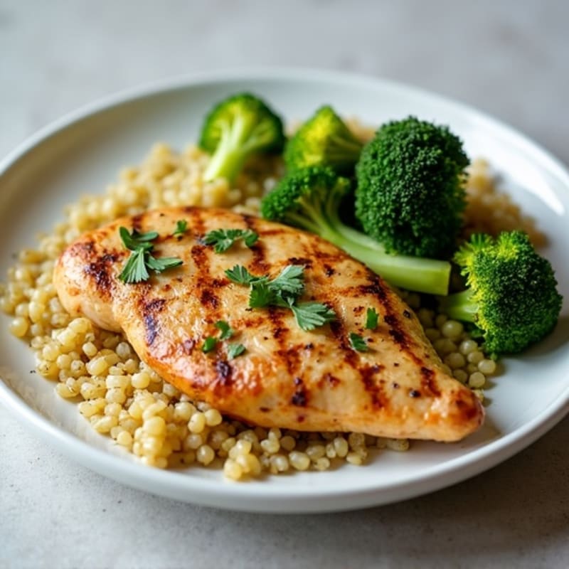 Grilled Chicken Breast with Quinoa and Roasted Broccoli