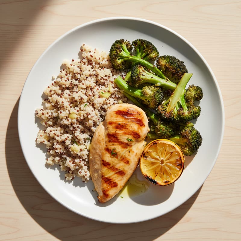 Grilled Chicken Breast with Roasted Broccoli and Quinoa