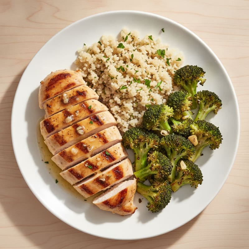 Grilled Chicken Breast with Quinoa and Roasted Broccoli