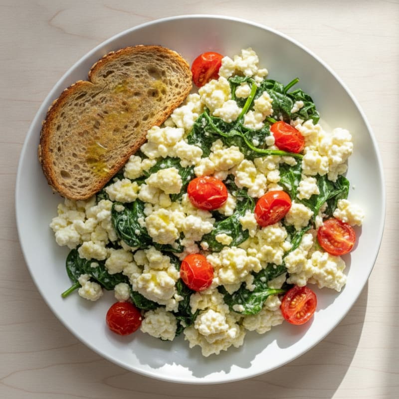 Cottage Cheese Scramble with Spinach and Cherry Tomatoes