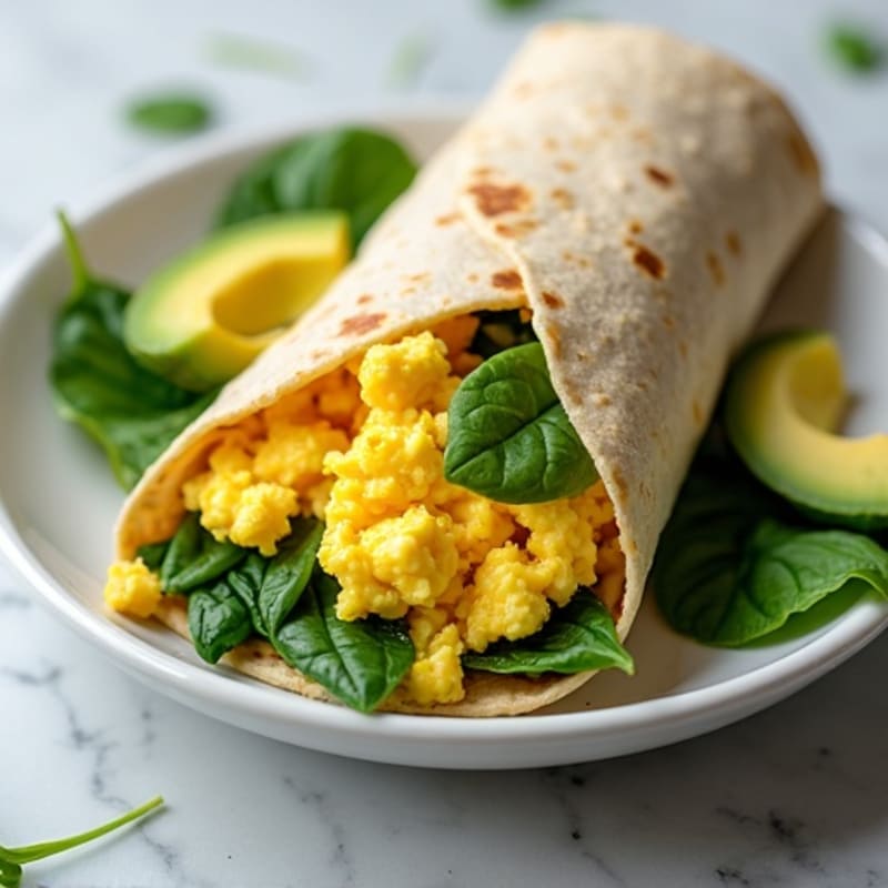 Scrambled Egg and Spinach Wrap with Avocado