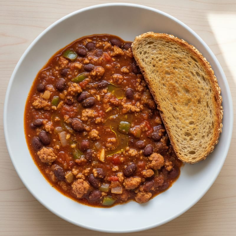 Hearty Chili with Toasted Bread