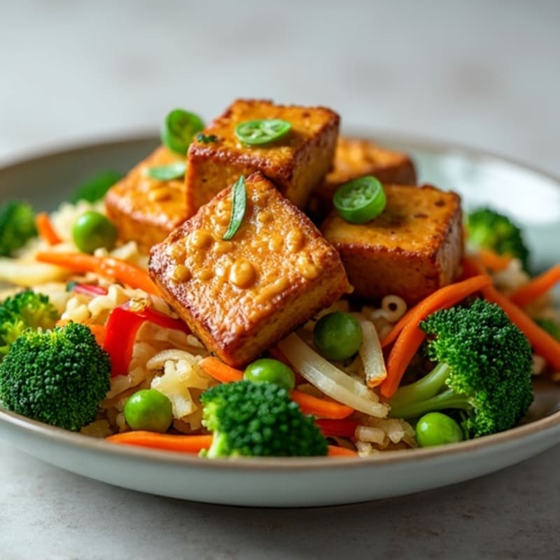 Spicy Peanut Tofu with Crunchy Broccoli Slaw