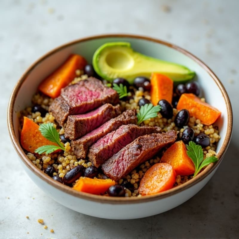 Grilled Steak and Quinoa Bowl with Roasted Sweet Potatoes