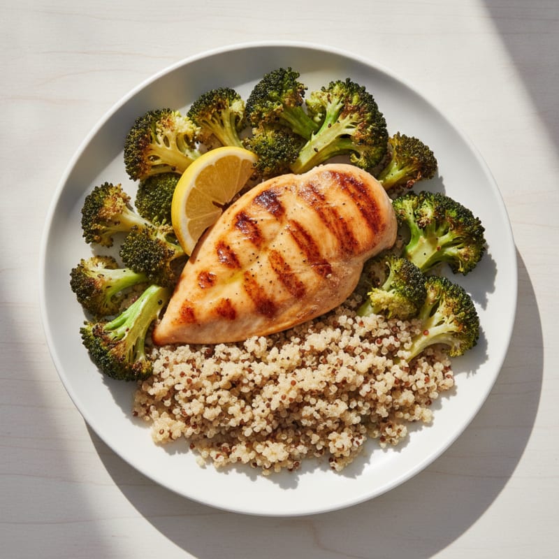 Grilled Chicken Breast with Quinoa and Roasted Broccoli