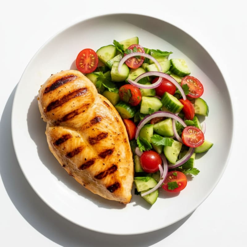 Grilled Lemon Chicken Breast with Cucumber Tomato Salad