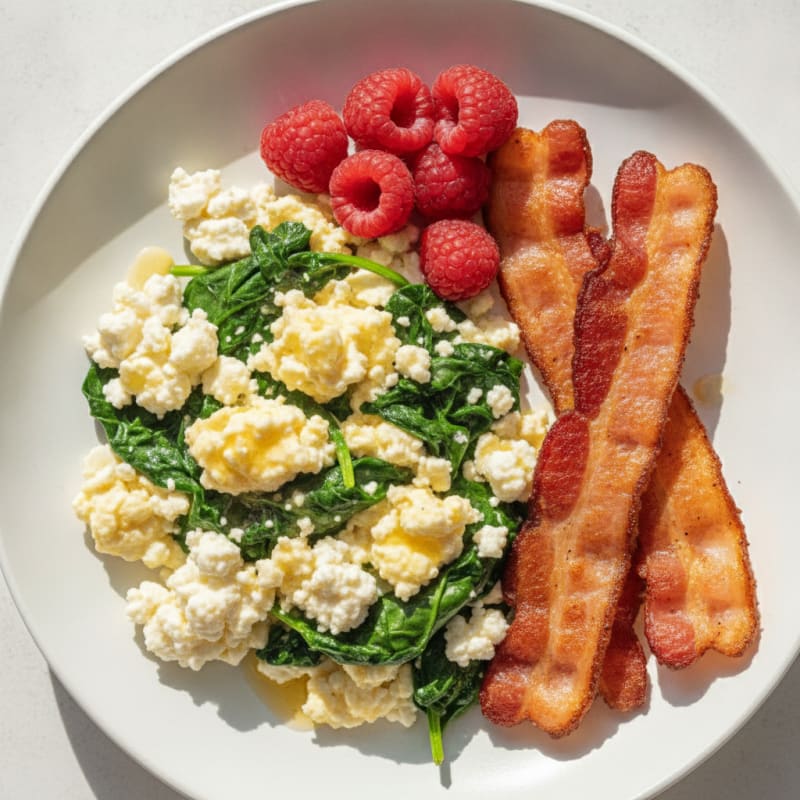 Cottage Cheese Scramble with Spinach and Turkey Bacon