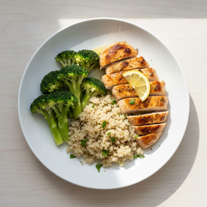 Grilled Chicken Breast with Quinoa and Steamed Broccoli