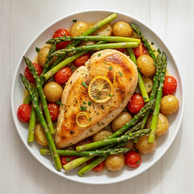Lemon Herb Roasted Chicken with Asparagus