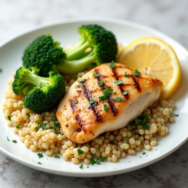 Grilled Chicken Breast with Broccoli and Lemon-Herb Quinoa
