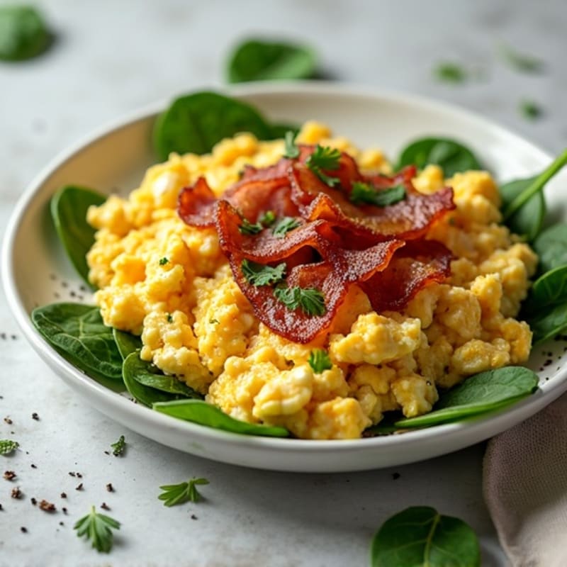 Cottage Cheese Egg Scramble with Spinach and Turkey Bacon