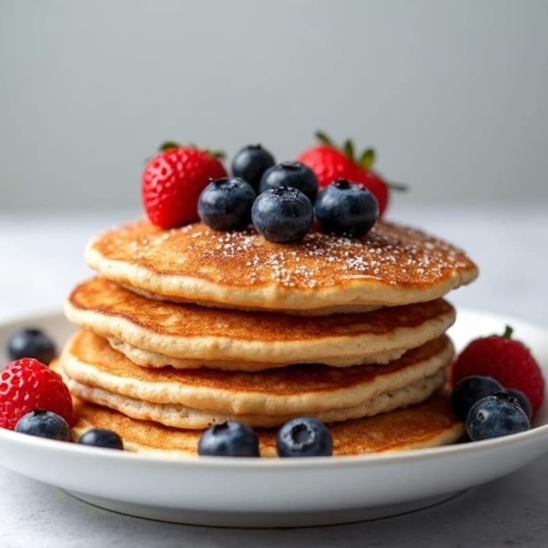 Fluffy Whole Wheat Protein Pancakes with Fresh Berries