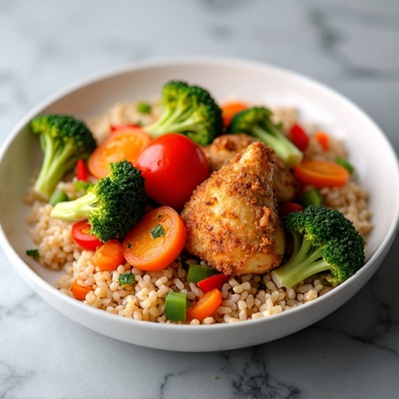 Crispy Chicken and Vegetable Brown Rice Stir-Fry