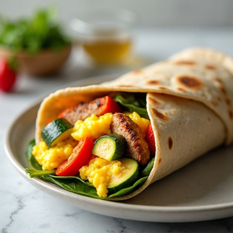 Scrambled Egg, Lean Turkey Sausage, and Roasted Vegetable Breakfast Burrito
