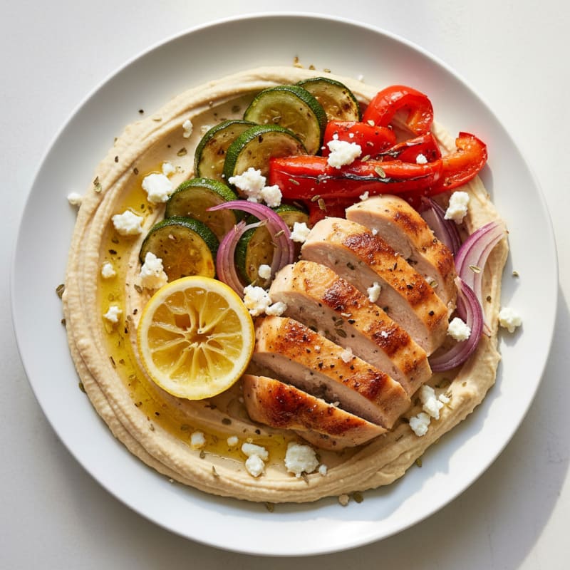 Mediterranean Hummus Platter with Roasted Chicken and Veggies