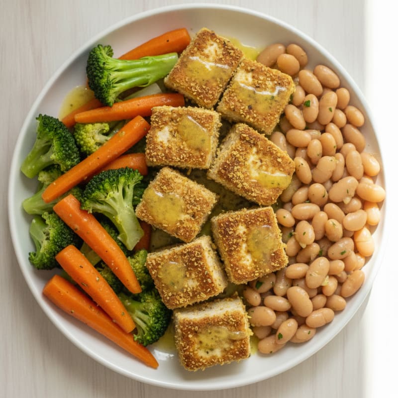Herbed Tofu with Steamed Vegetables and Butter Beans