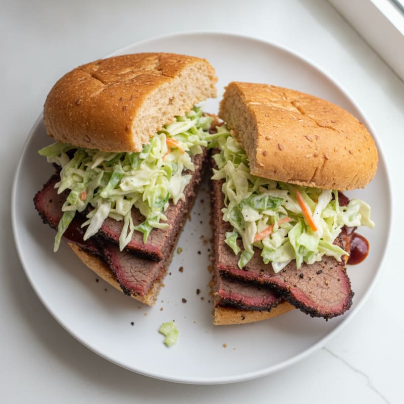Smoked Brisket Sandwich with Tangy Slaw