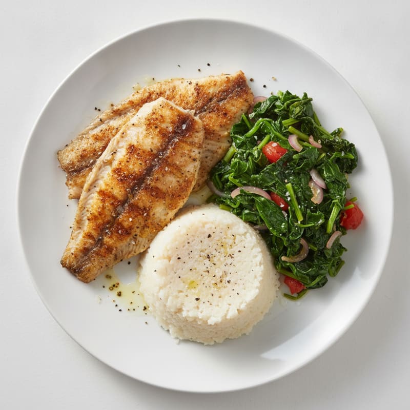 Grilled Tilapia with Nshima and Collard Greens