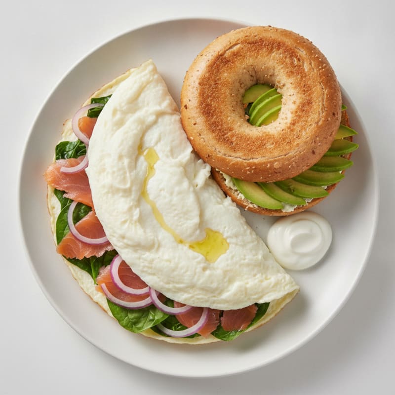 Egg White Omelet with Smoked Salmon and Toasted Bagel
