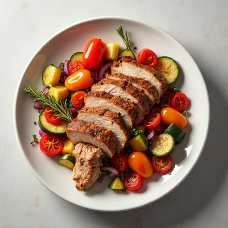 Tender Slow-Cooked Shredded Pork with Roasted Vegetables