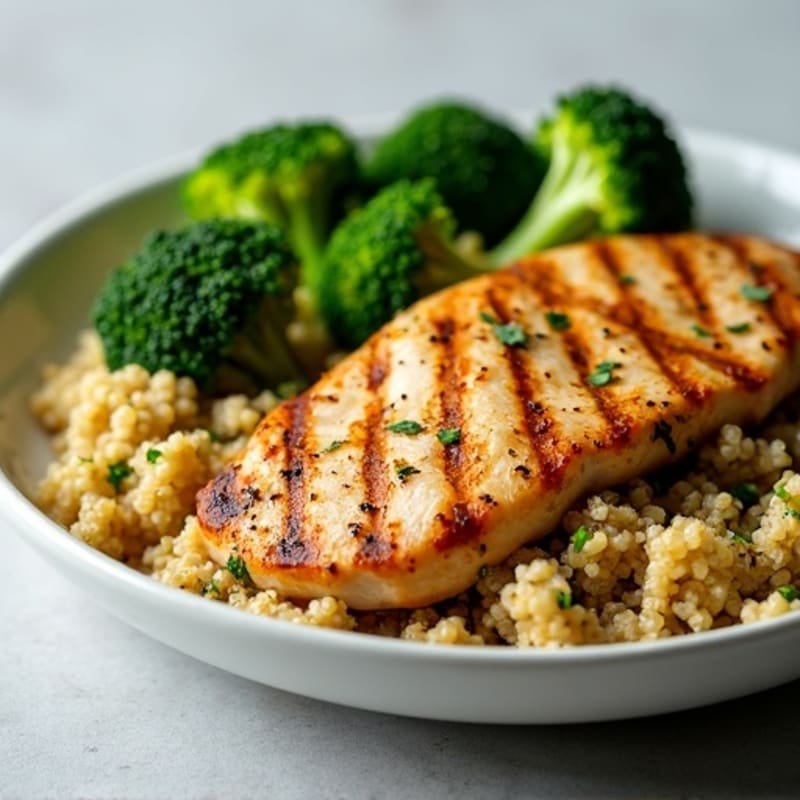 Grilled Chicken Breast with Quinoa and Roasted Broccoli