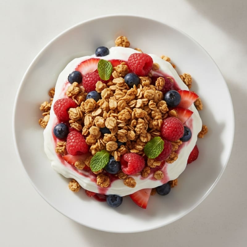 Greek Yogurt Parfait with Mixed Berries and Protein Granola