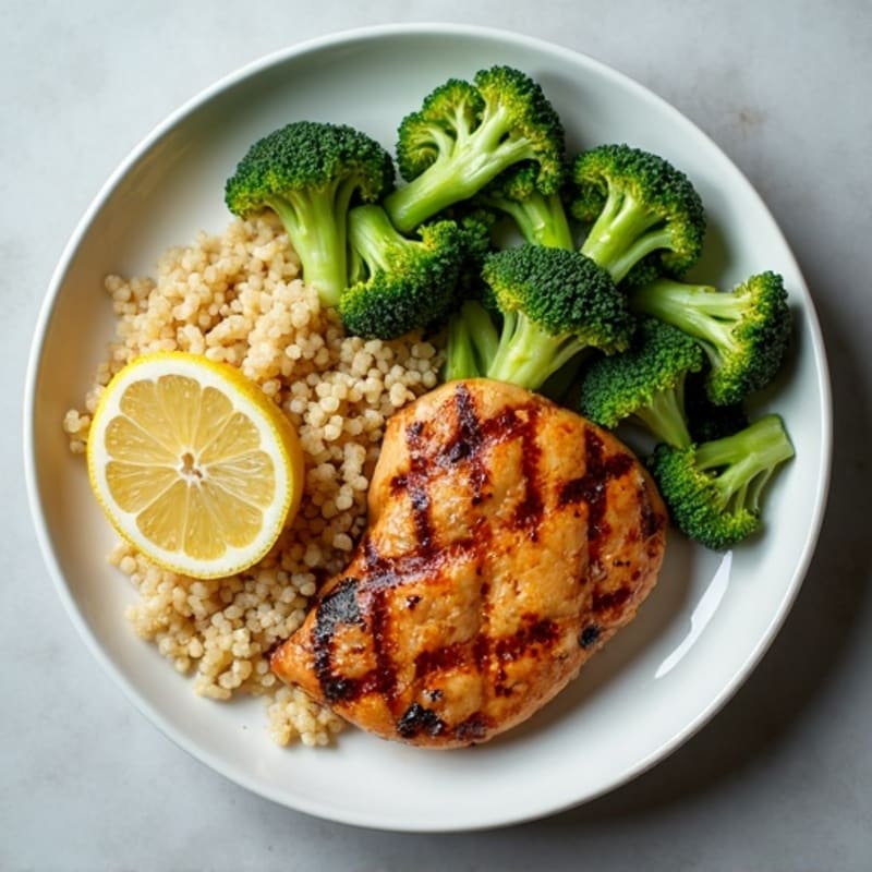 Grilled Chicken Breast with Quinoa and Roasted Broccoli