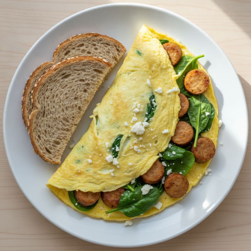 Egg White Spinach Omelette with Turkey Sausage