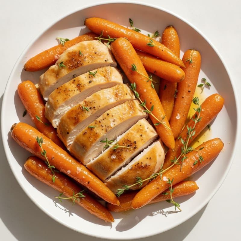 Maple-Glazed Roasted Carrots and Chicken with Thyme