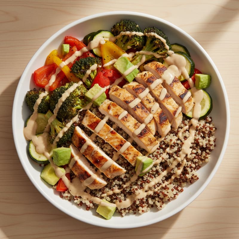 Grilled Chicken and Quinoa Power Bowl with Roasted Vegetables