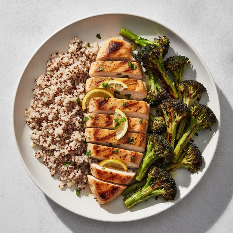 Grilled Chicken Breast with Quinoa and Roasted Broccoli