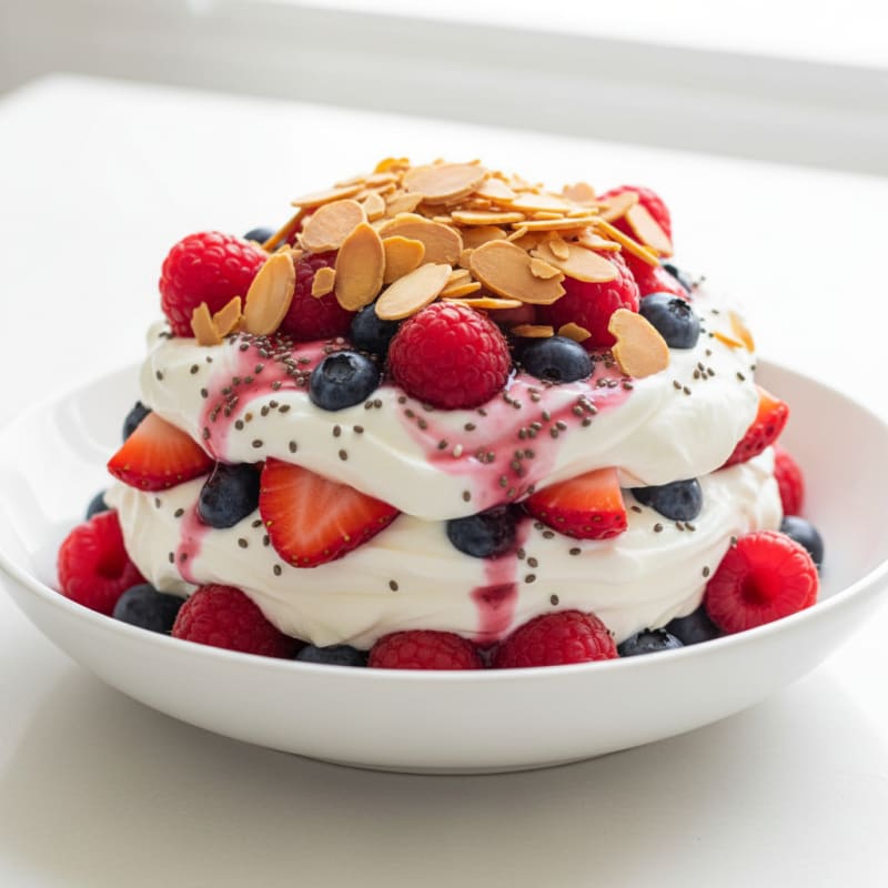 Greek Yogurt Protein Parfait with Mixed Berries and Almonds