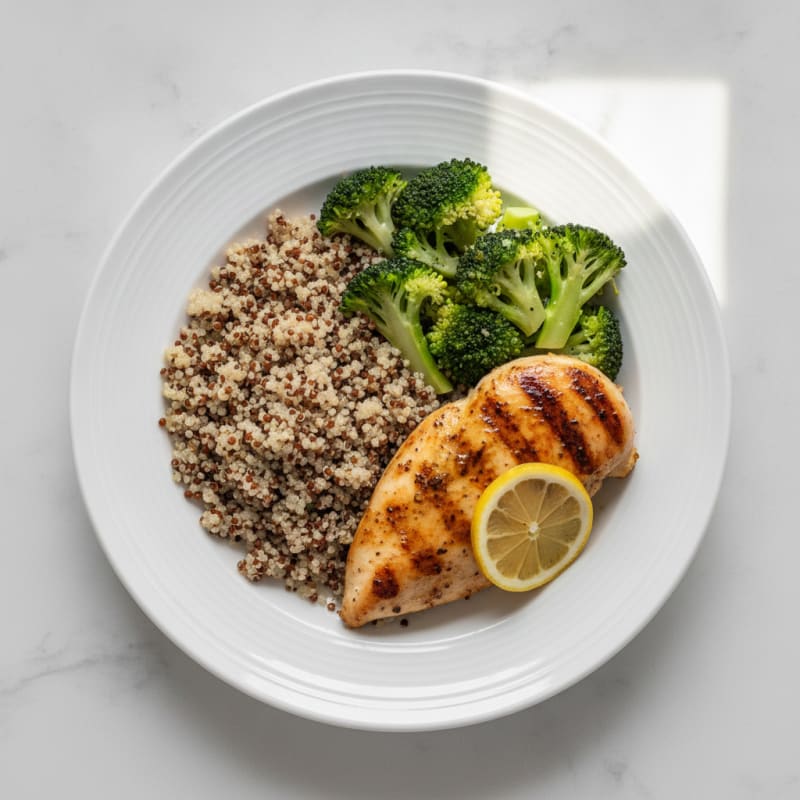 Grilled Chicken Breast with Quinoa and Steamed Broccoli