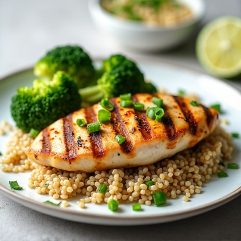 Grilled Chicken Breast with Steamed Broccoli and Quinoa